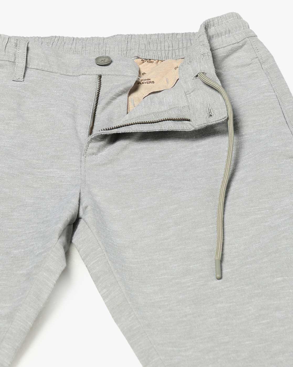 John Players | Men Heathered Straight Fit Flat-Front Trousers|4