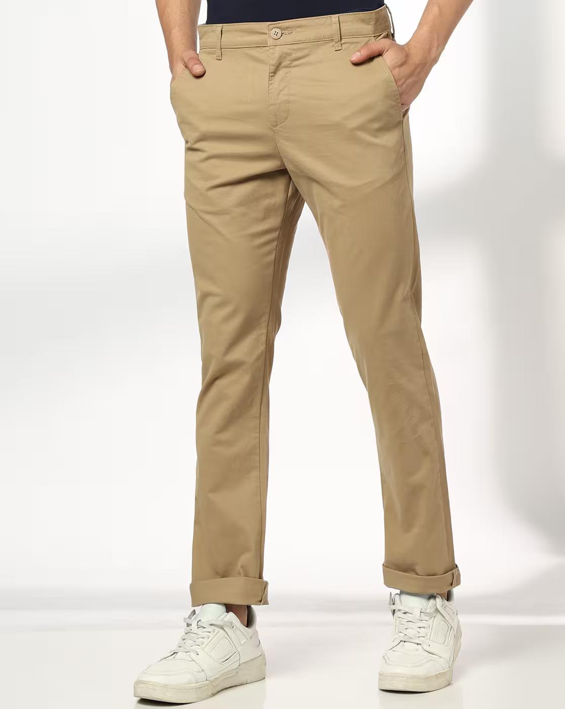 Men Straight Fit Flat-Front Chinos