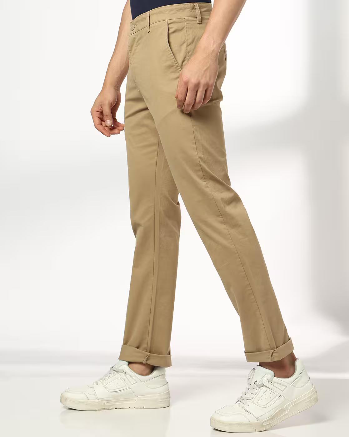 John Players | Men Straight Fit Flat-Front Chinos|1