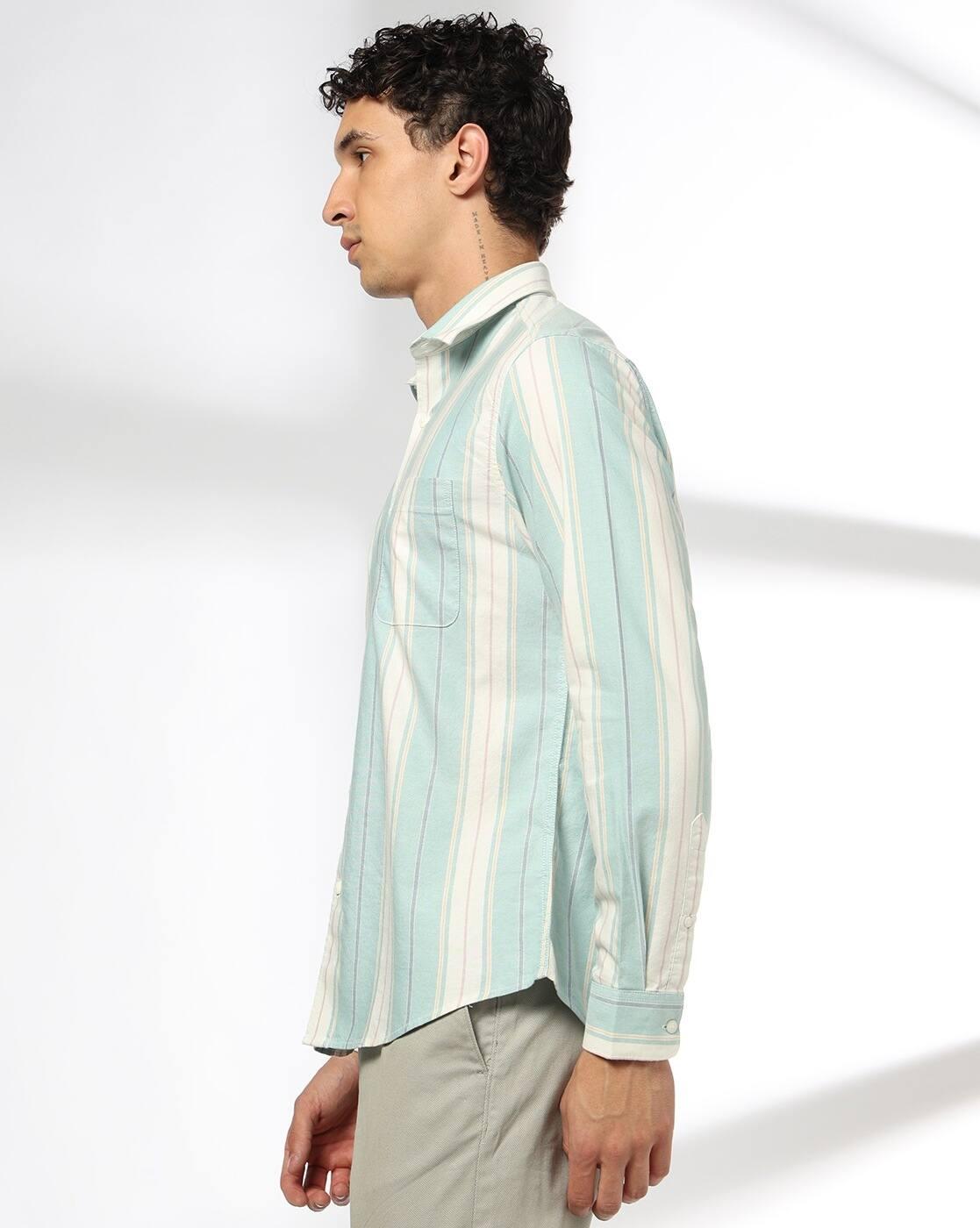 John Players | Men Striped Slim Fit Cotton Shirt with Patch Pocket|1
