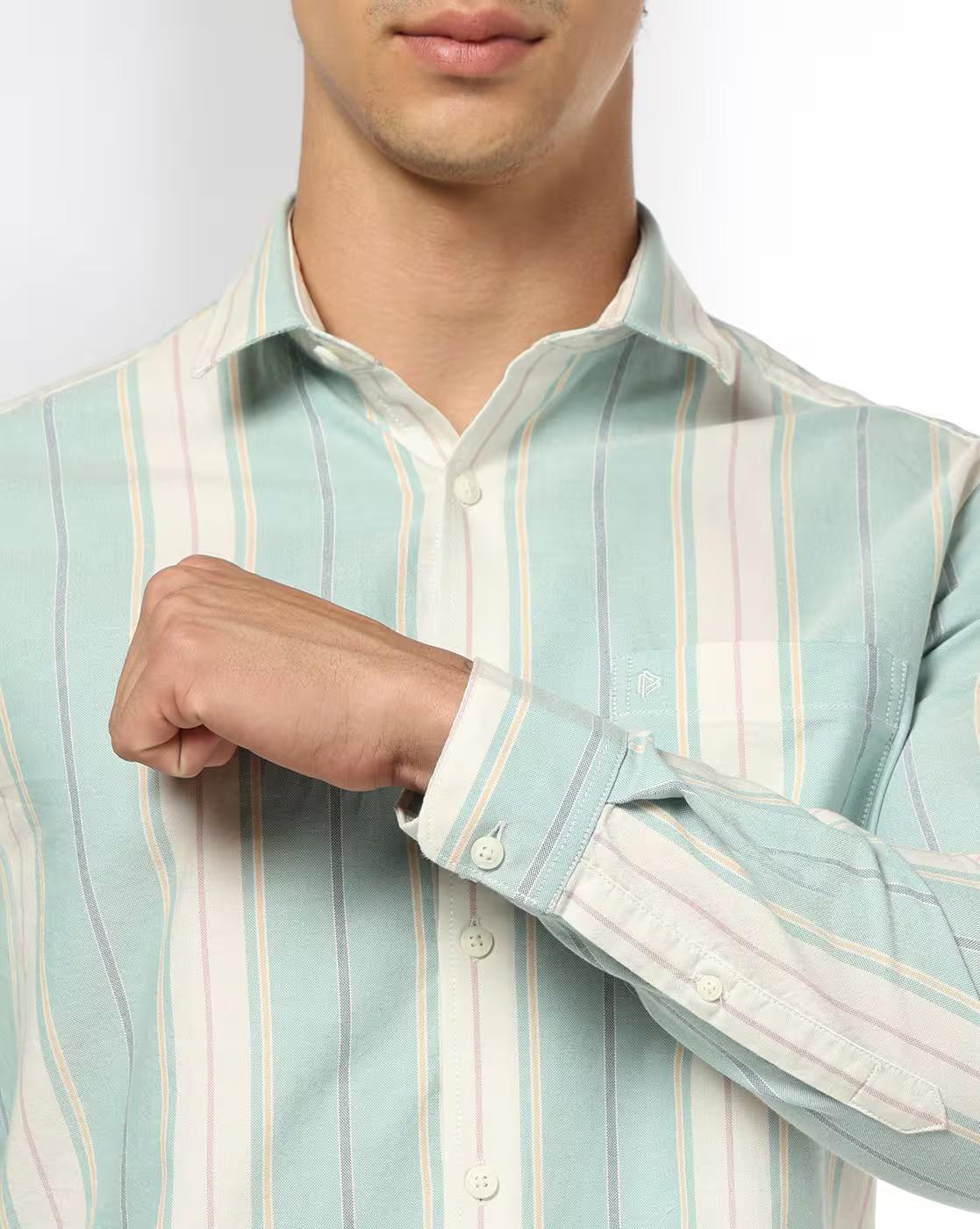 John Players | Men Striped Slim Fit Cotton Shirt with Patch Pocket|4
