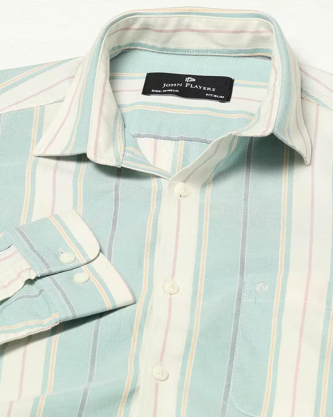 John Players | Men Striped Slim Fit Cotton Shirt with Patch Pocket|5