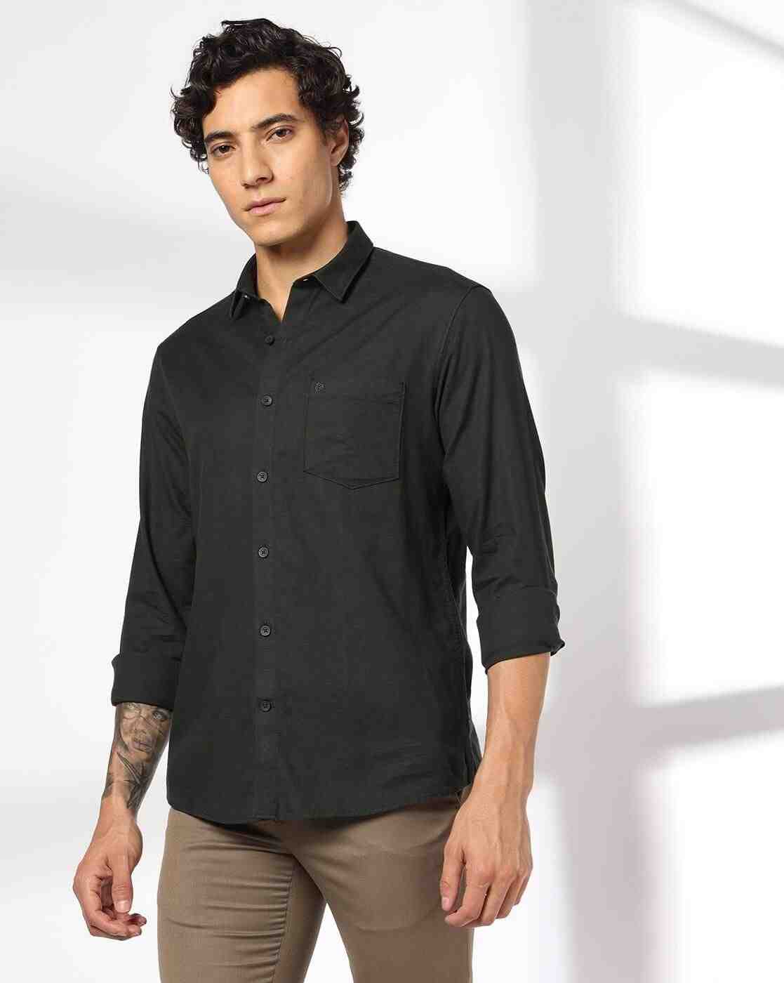 Men Slim Fit Cotton Shirt with Patch Pocket