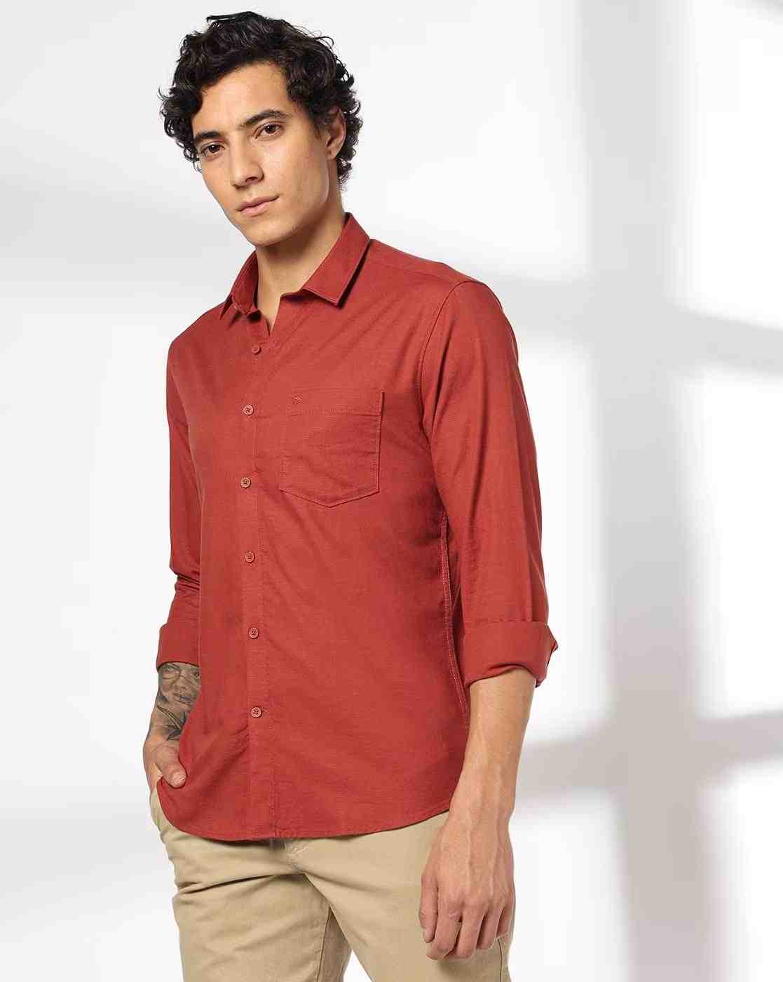 John Players | Men Slim Fit Cotton Shirt with Patch Pocket|0