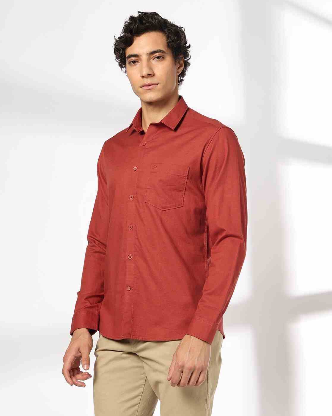 John Players | Men Slim Fit Cotton Shirt with Patch Pocket|1