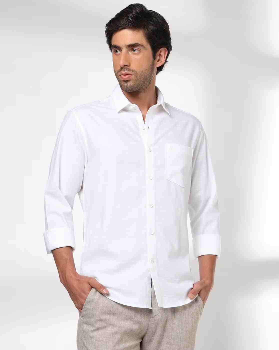 Men Slim Fit Cotton Shirt with Patch Pocket