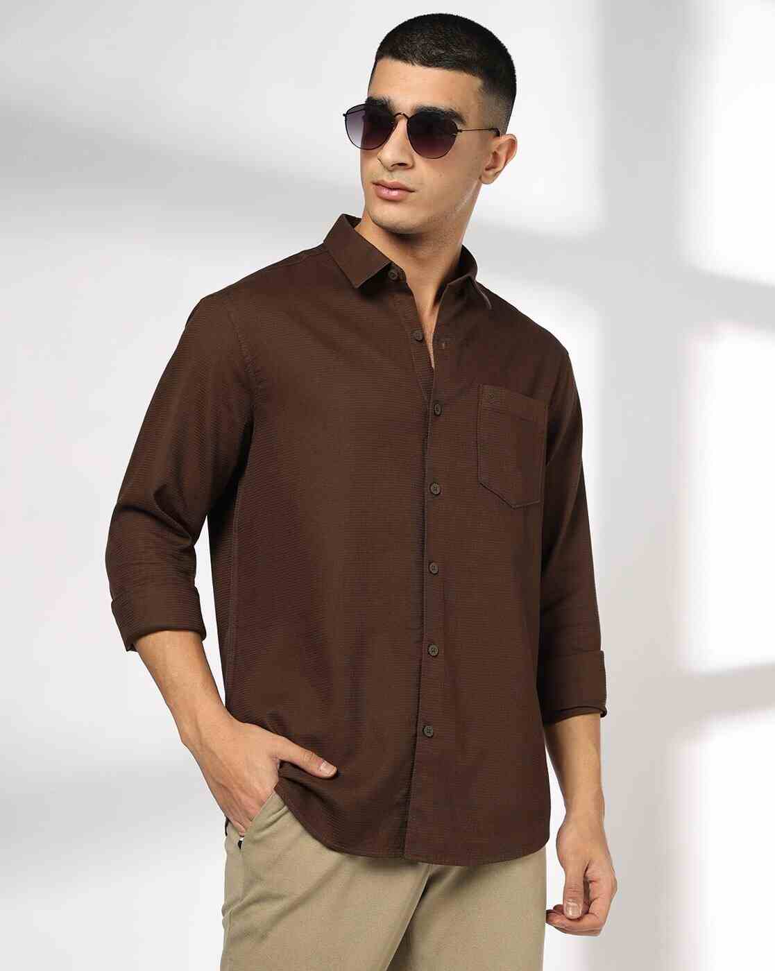 Men Slim Fit Cotton Shirt with Patch Pocket