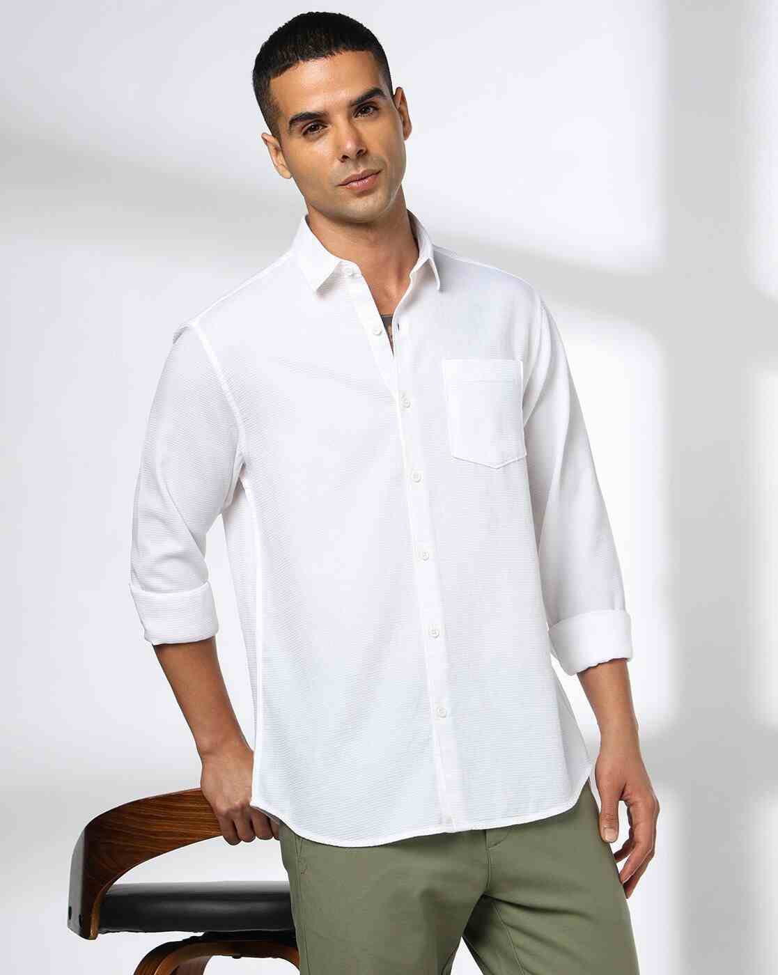 Men Slim Fit Cotton Shirt with Patch Pocket