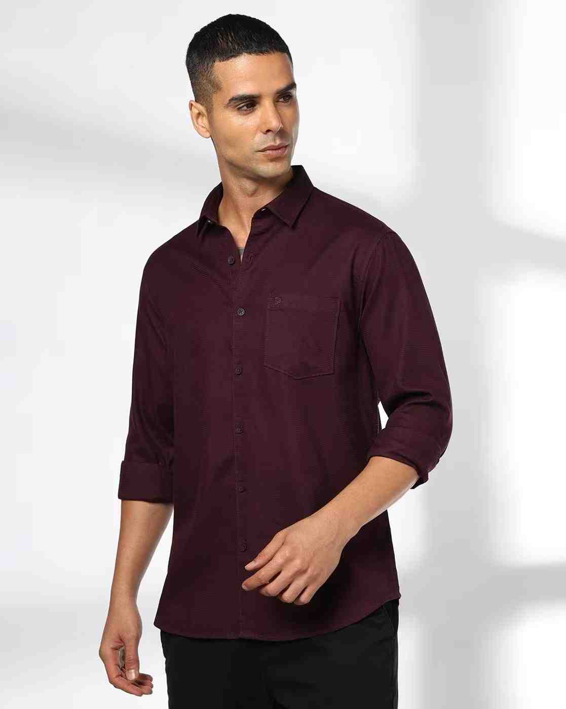 John Players | Men Slim Fit Cotton Shirt with Patch Pocket|0