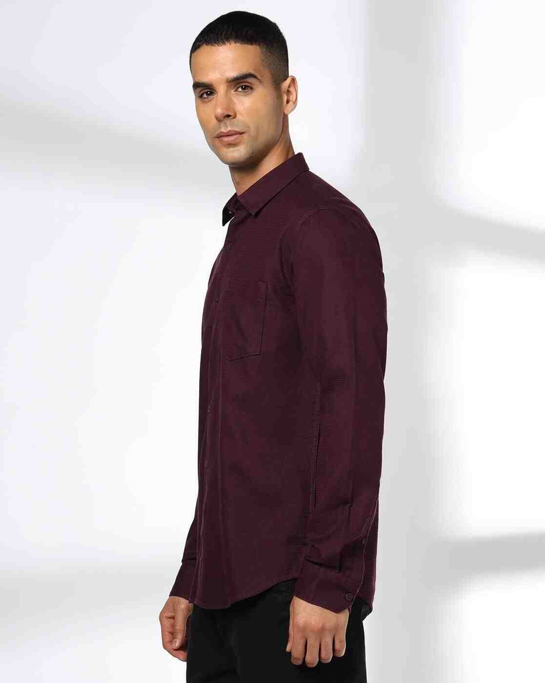 John Players | Men Slim Fit Cotton Shirt with Patch Pocket|1