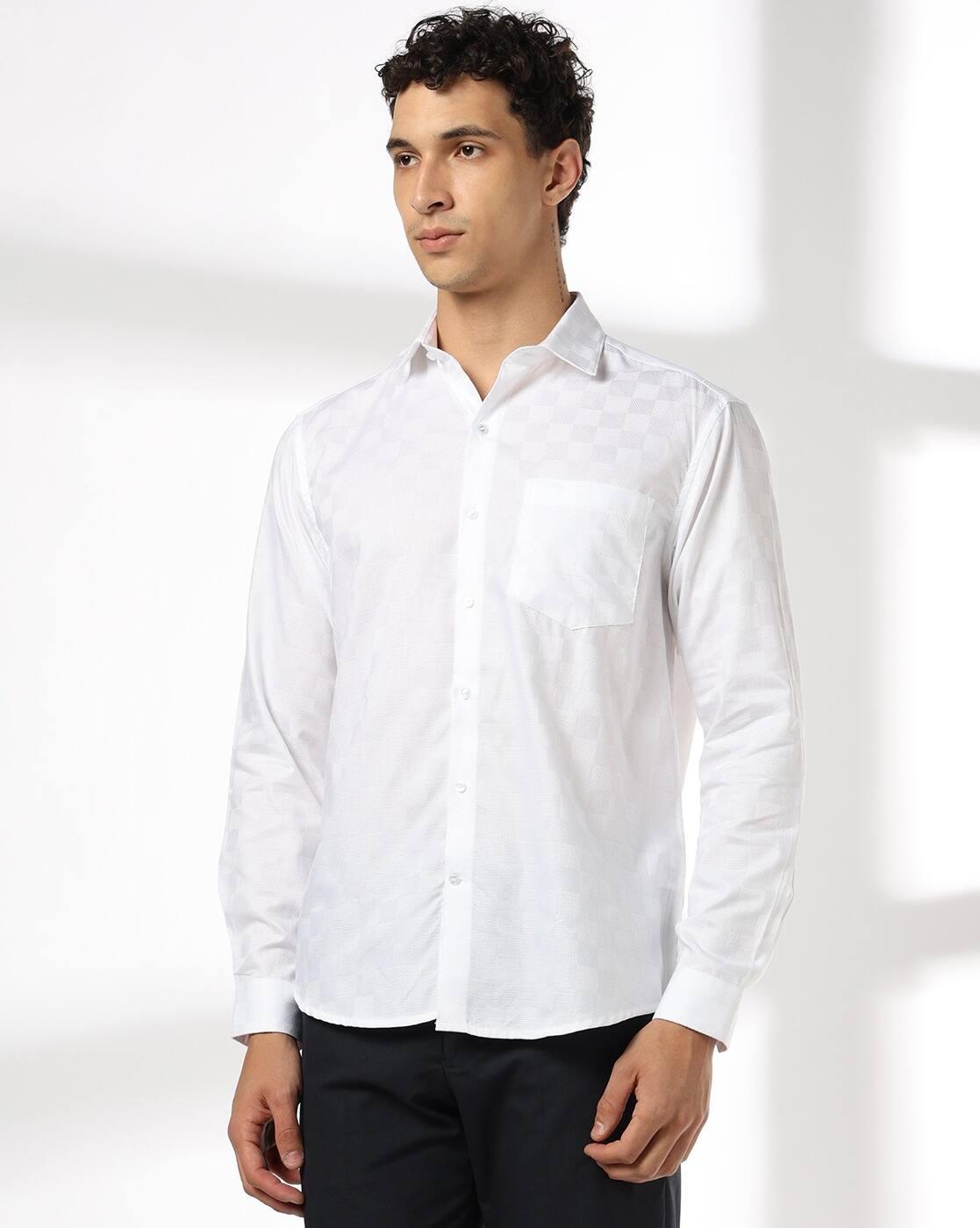 John Players | Men Regular Fit Cotton Shirt with Patch Pocket|3