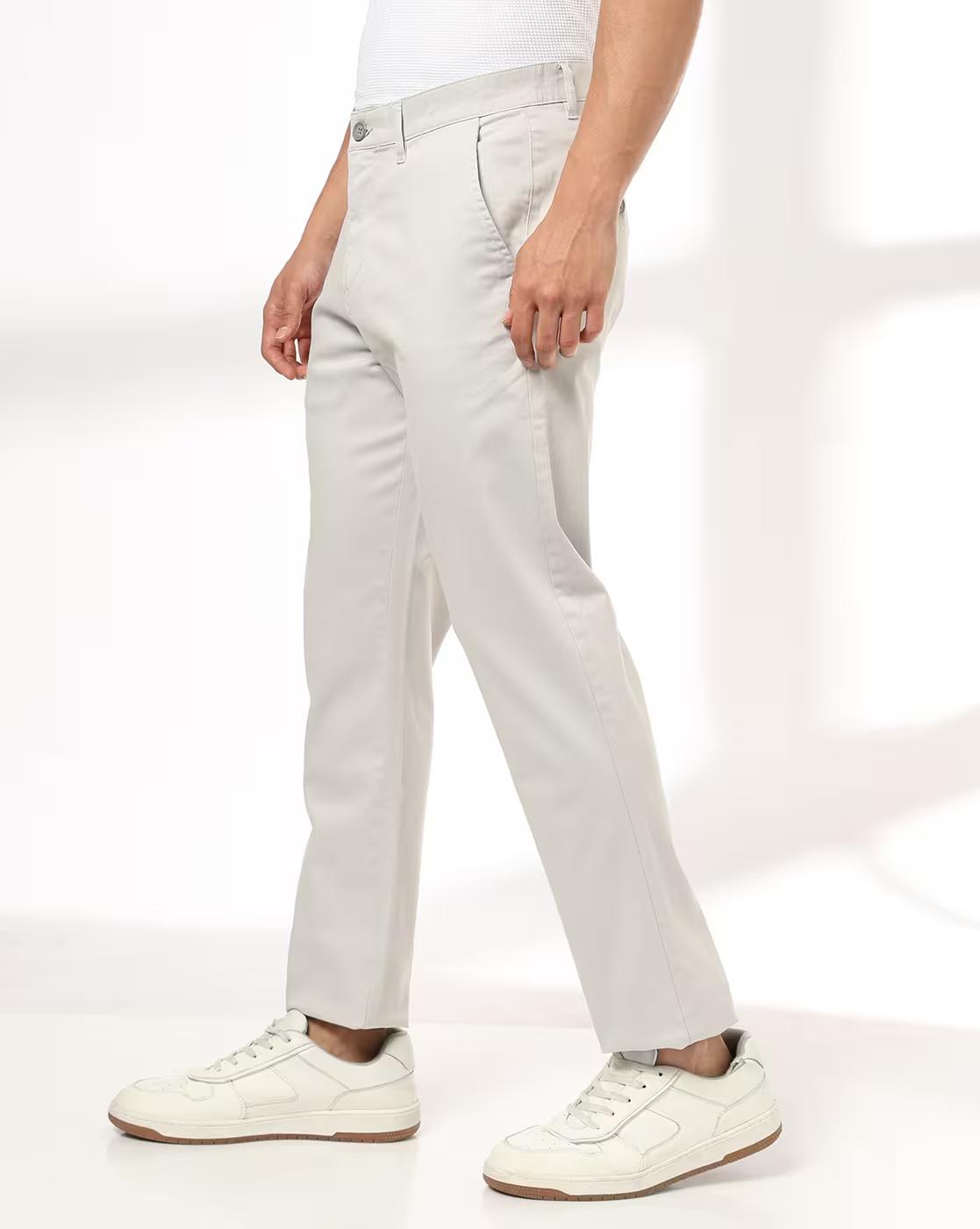 John Players | Men Slim Fit Flat-Front Trousers|1