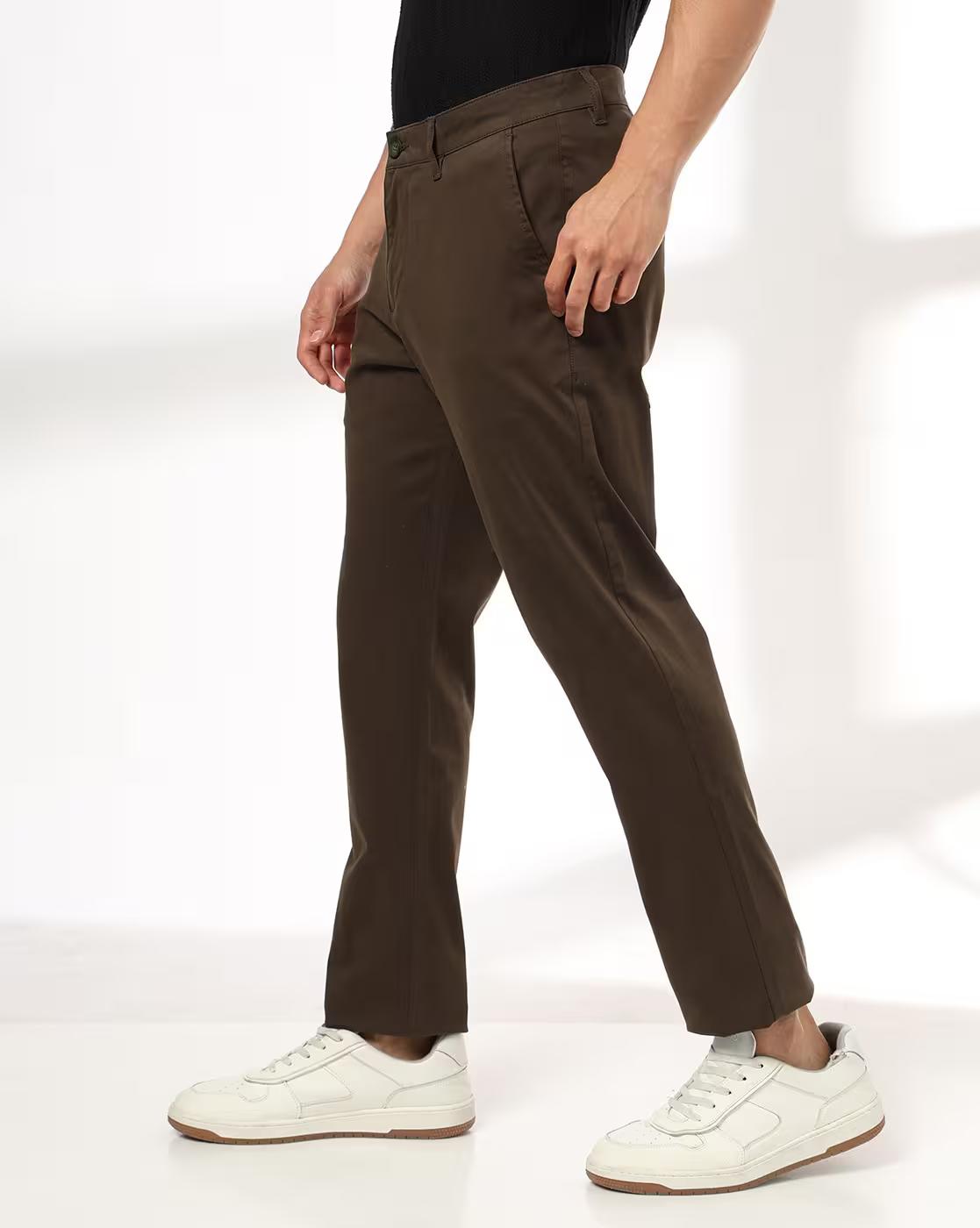 John Players | Men Slim Fit Flat-Front Trousers|1