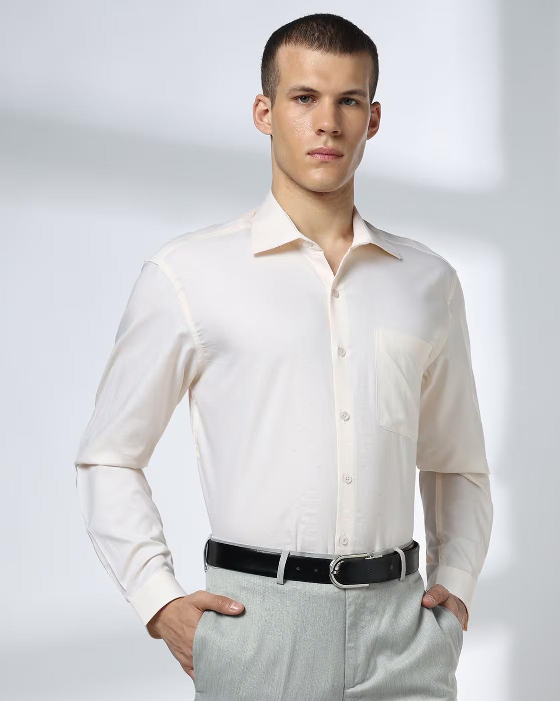 John Players | Men Regular Fit Cotton Shirt with Patch Pocket|0