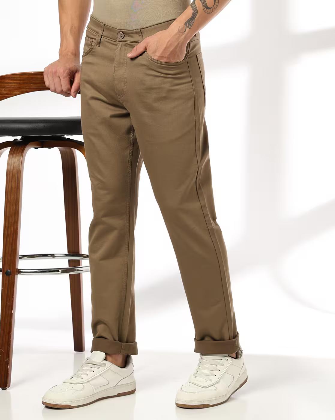 Men Slim Fit Flat-Front Trousers