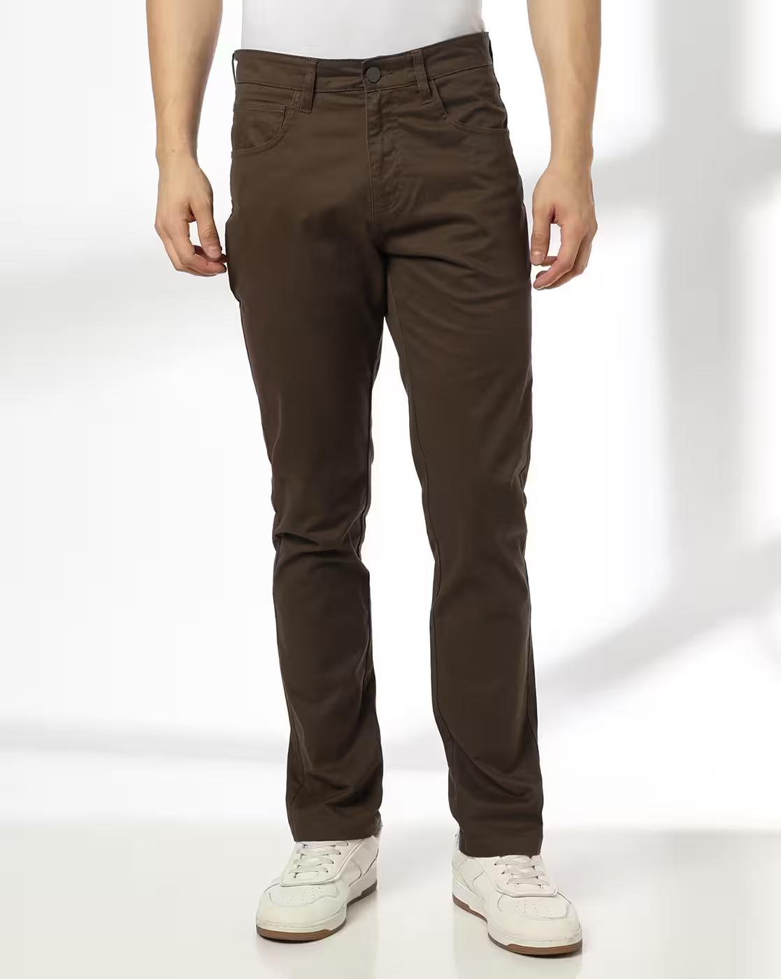 John Players | Men Slim Fit Flat-Front Trousers|0