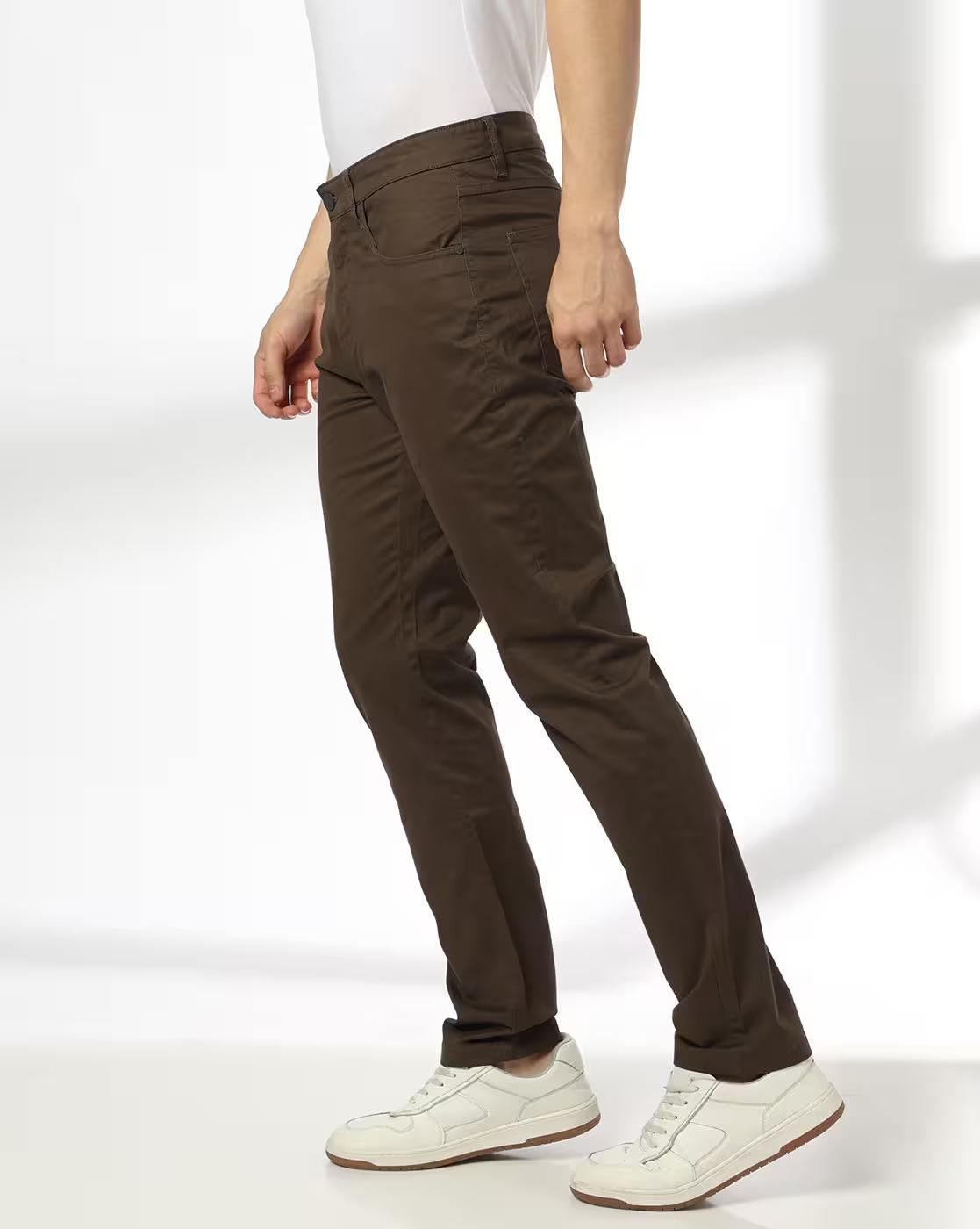 John Players | Men Slim Fit Flat-Front Trousers|1