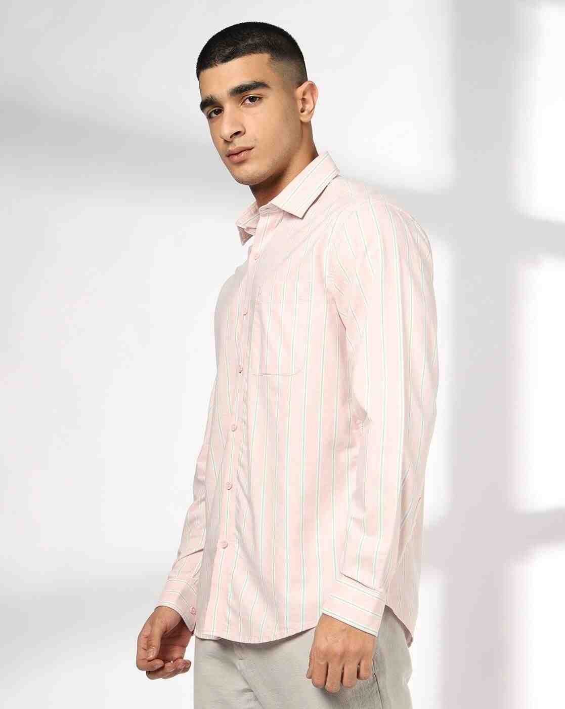 John Players | Men Striped Slim Fit Cotton Shirt with Patch Pocket|1
