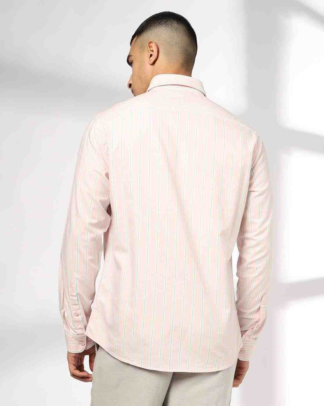 John Players | Men Striped Slim Fit Cotton Shirt with Patch Pocket|2