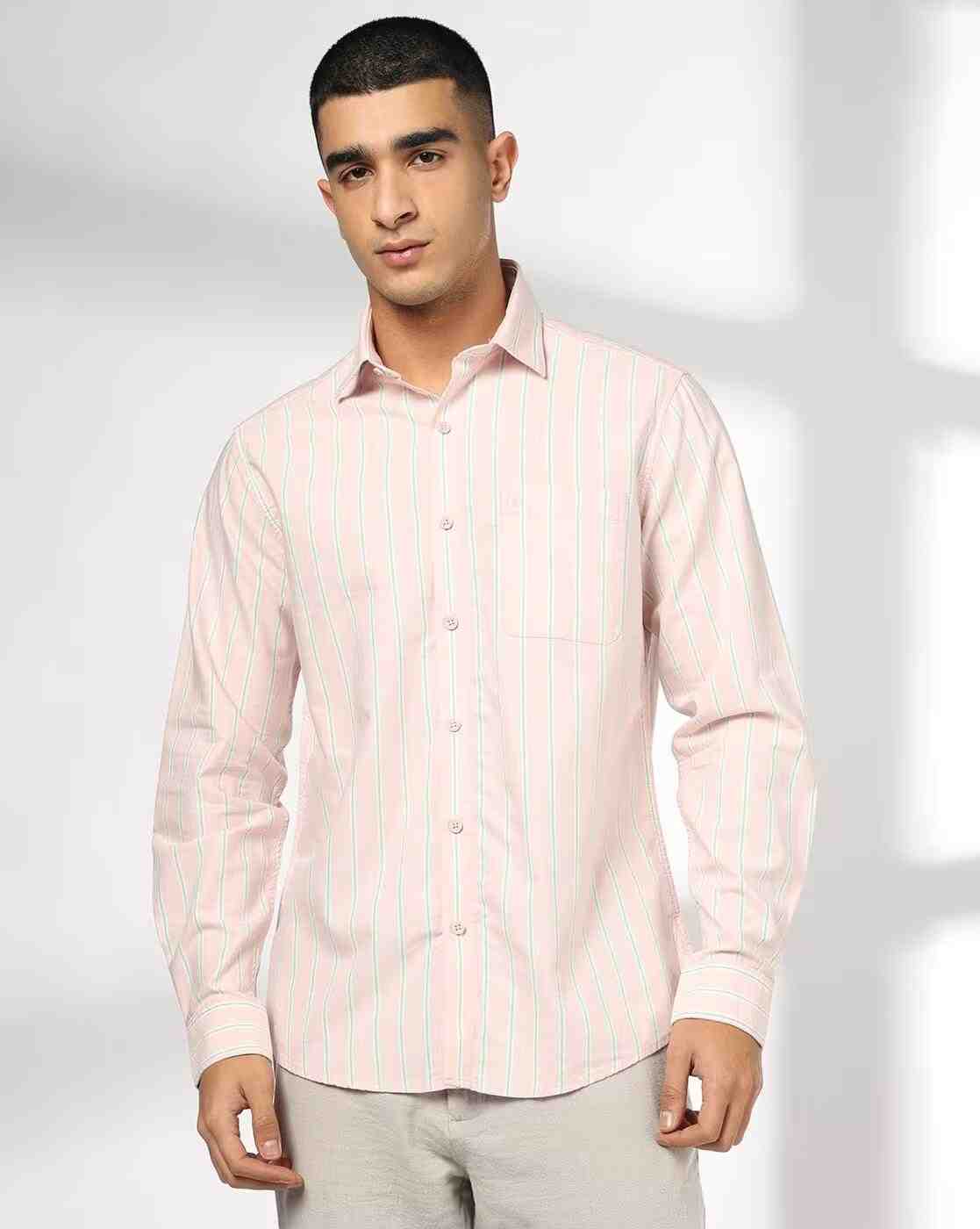 John Players | Men Striped Slim Fit Cotton Shirt with Patch Pocket|3