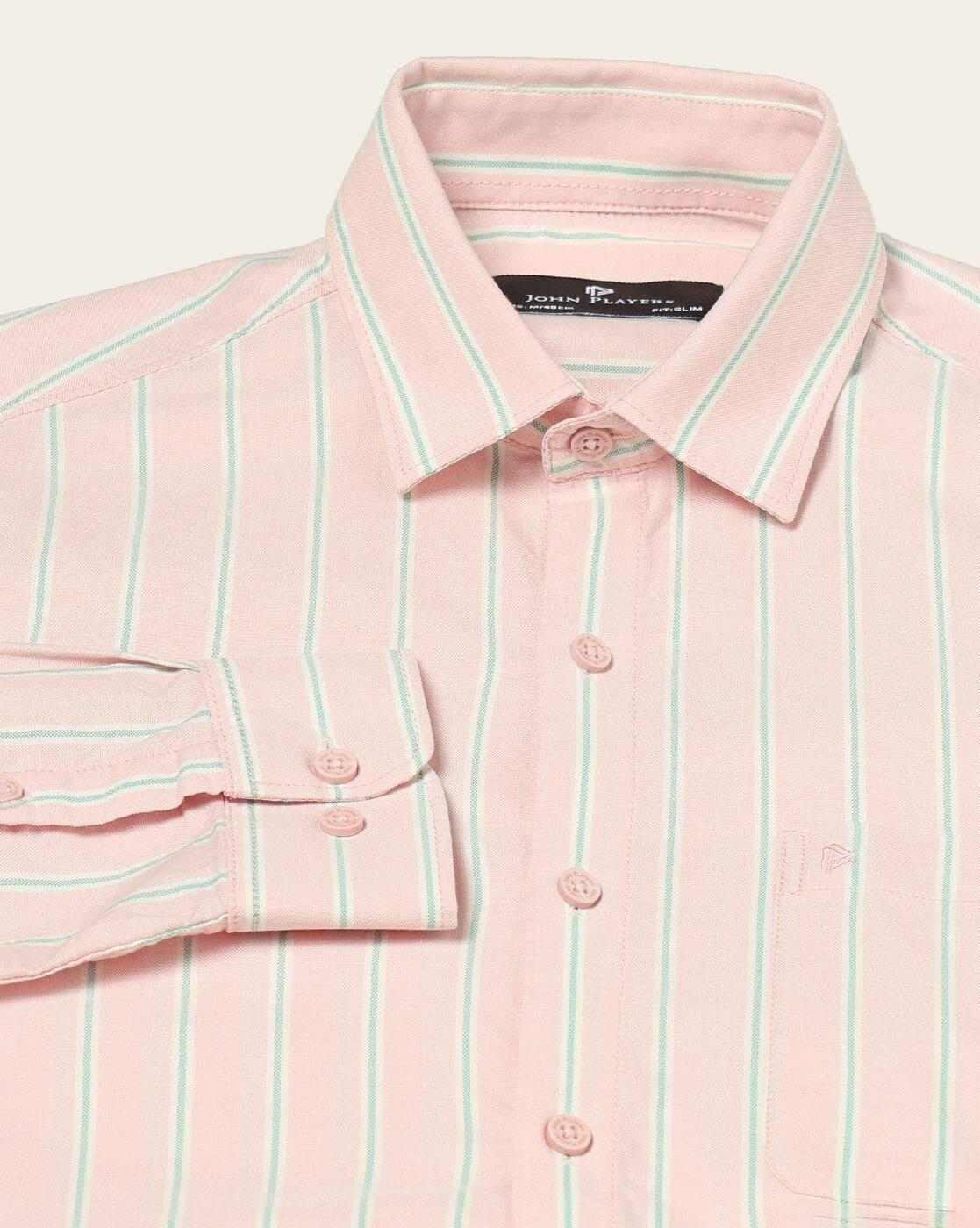 John Players | Men Striped Slim Fit Cotton Shirt with Patch Pocket|5