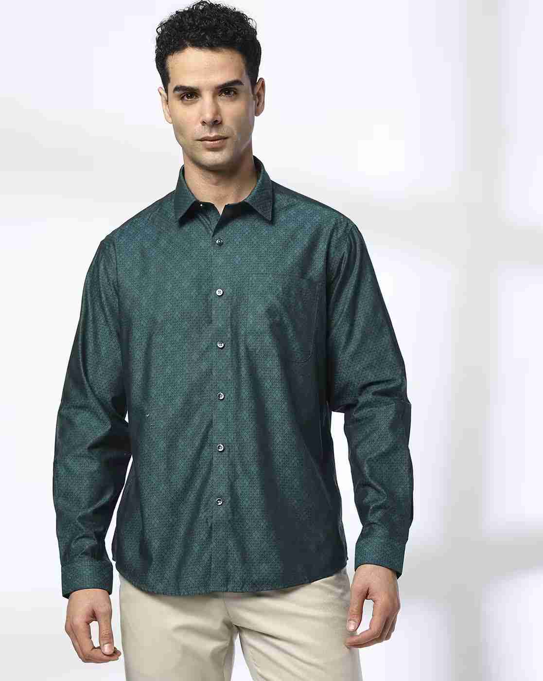JOHN PLAYERS | Men Patterned Regular Fit Shirt with Patch Pocket|3