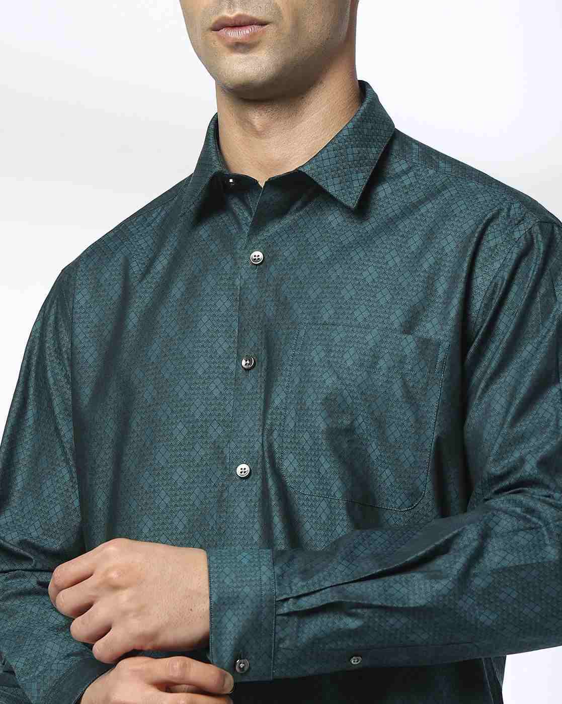 JOHN PLAYERS | Men Patterned Regular Fit Shirt with Patch Pocket|4