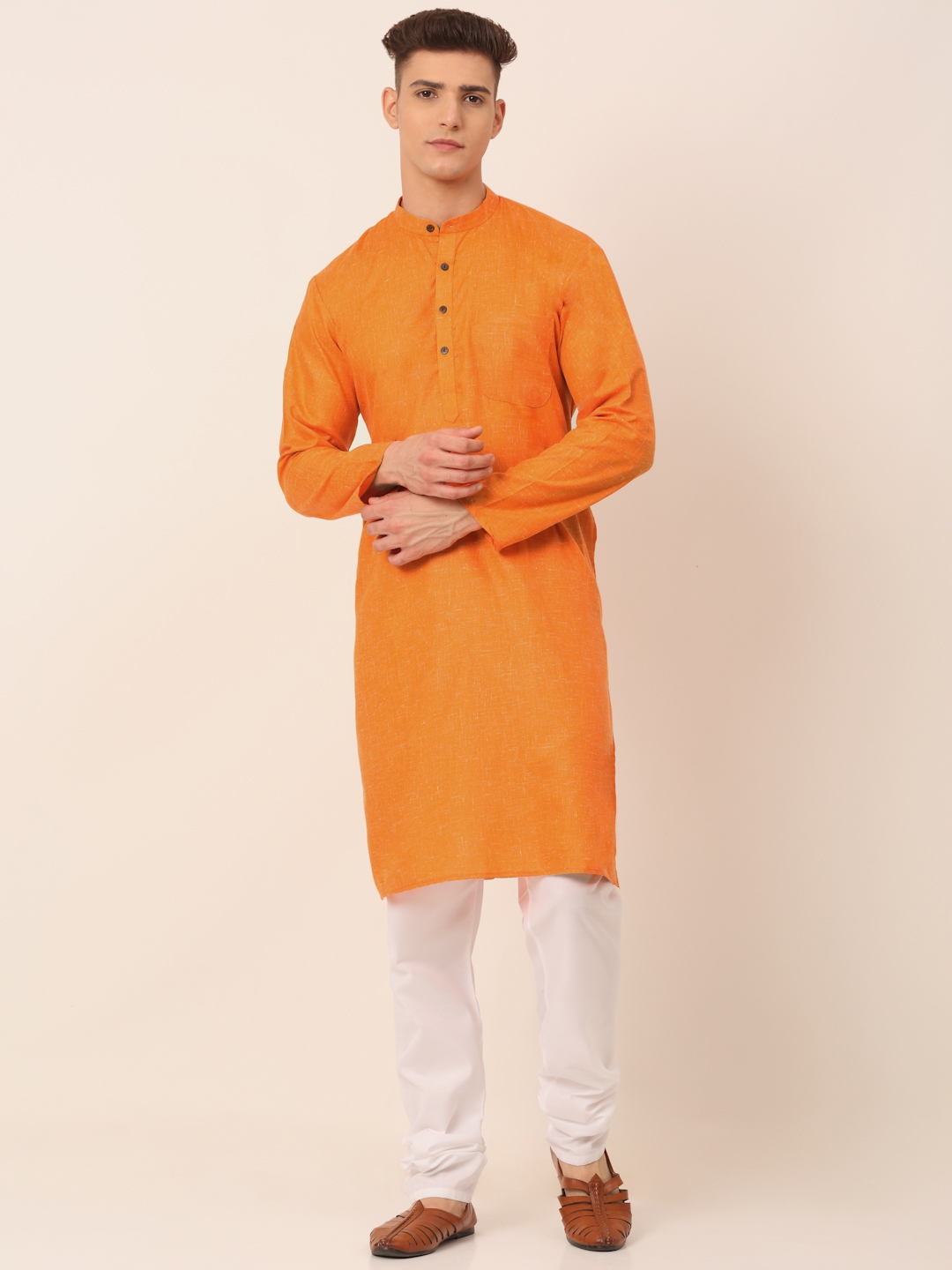 Jompers | Men's Cotton Solid Kurta Pajama Sets  0