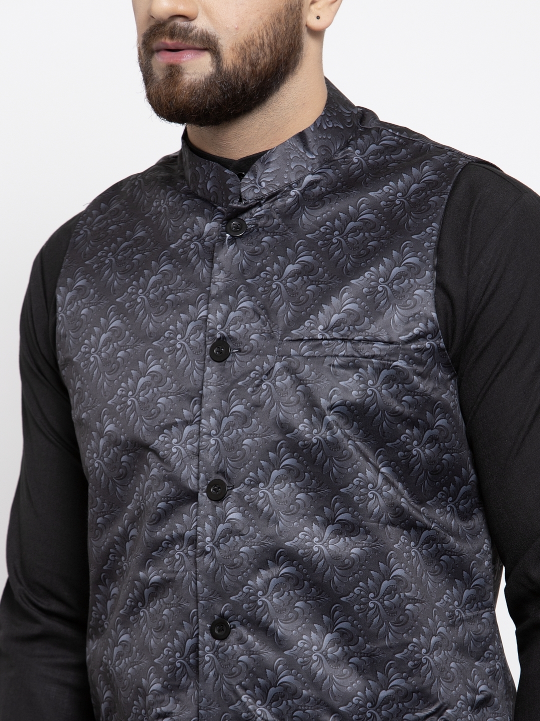 Jompers | Jompers® Men's Solid Cotton Kurta Pajama with Printed Waistcoat 4