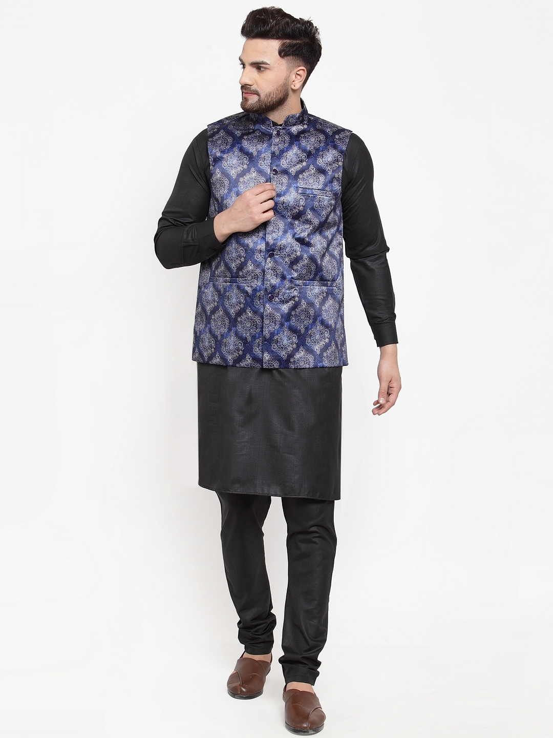 Jompers | Jompers® Men's Solid Cotton Kurta Pajama with Printed Waistcoat 0