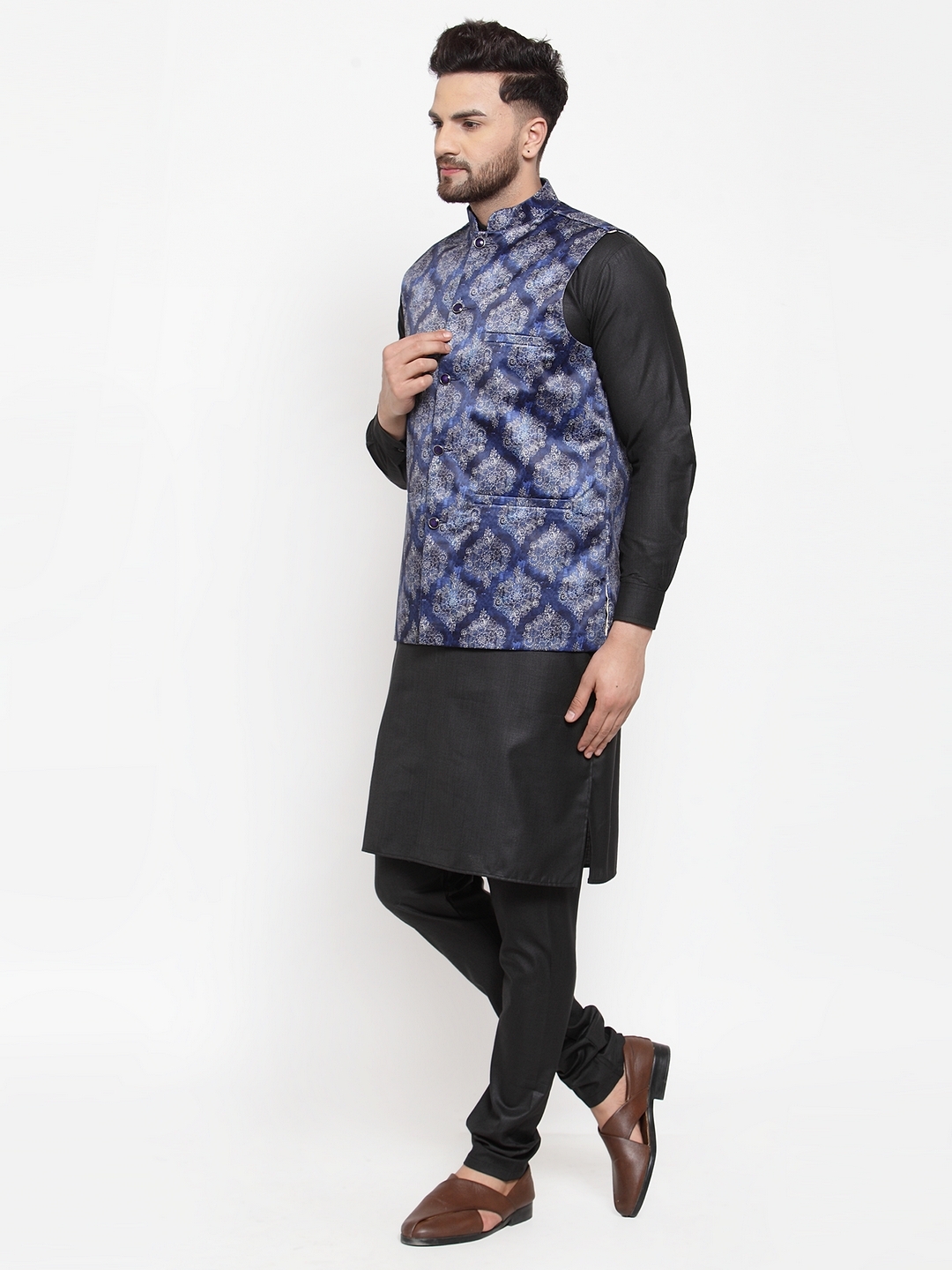 Jompers | Jompers® Men's Solid Cotton Kurta Pajama with Printed Waistcoat 3