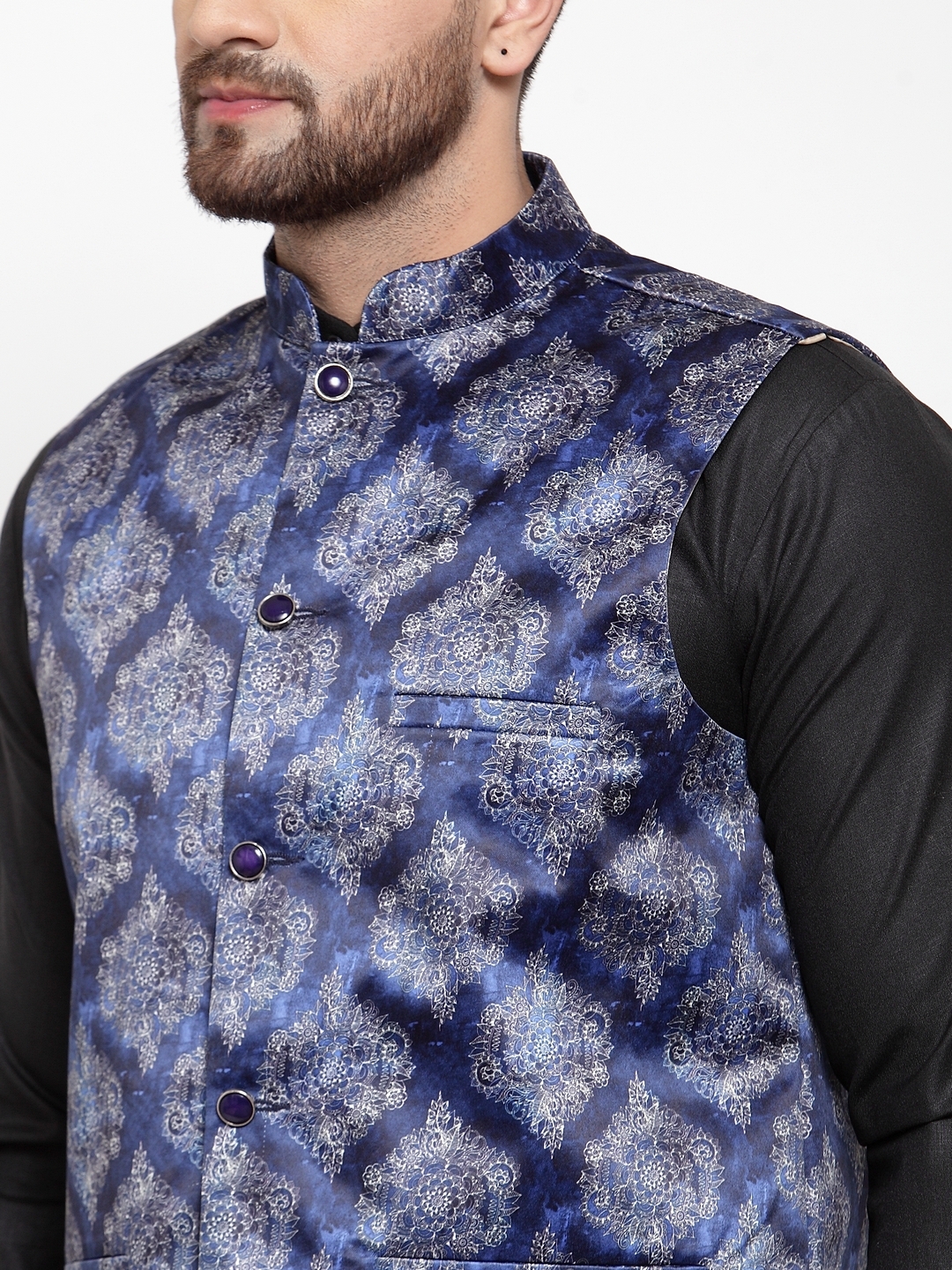 Jompers | Jompers® Men's Solid Cotton Kurta Pajama with Printed Waistcoat 4