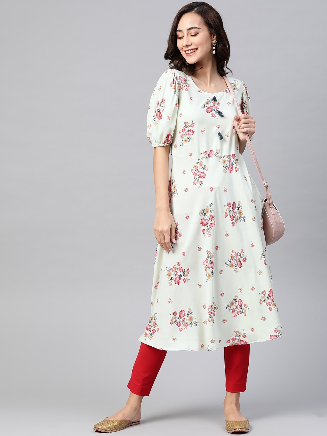 Jompers | Jompers flared floral Print kurta with puff sleeves 3