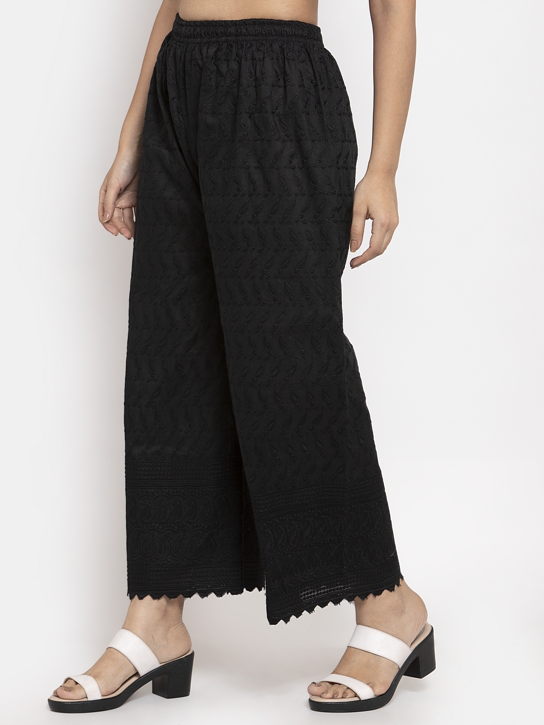 Jompers | Jompers Women Black Embroidered Wide Leg Palazzos 1
