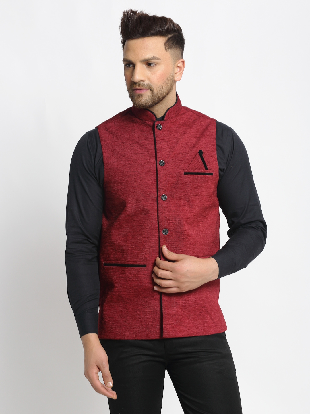 Jompers | Jompers Men's Solid Nehru Jacket with Square Pocket 0
