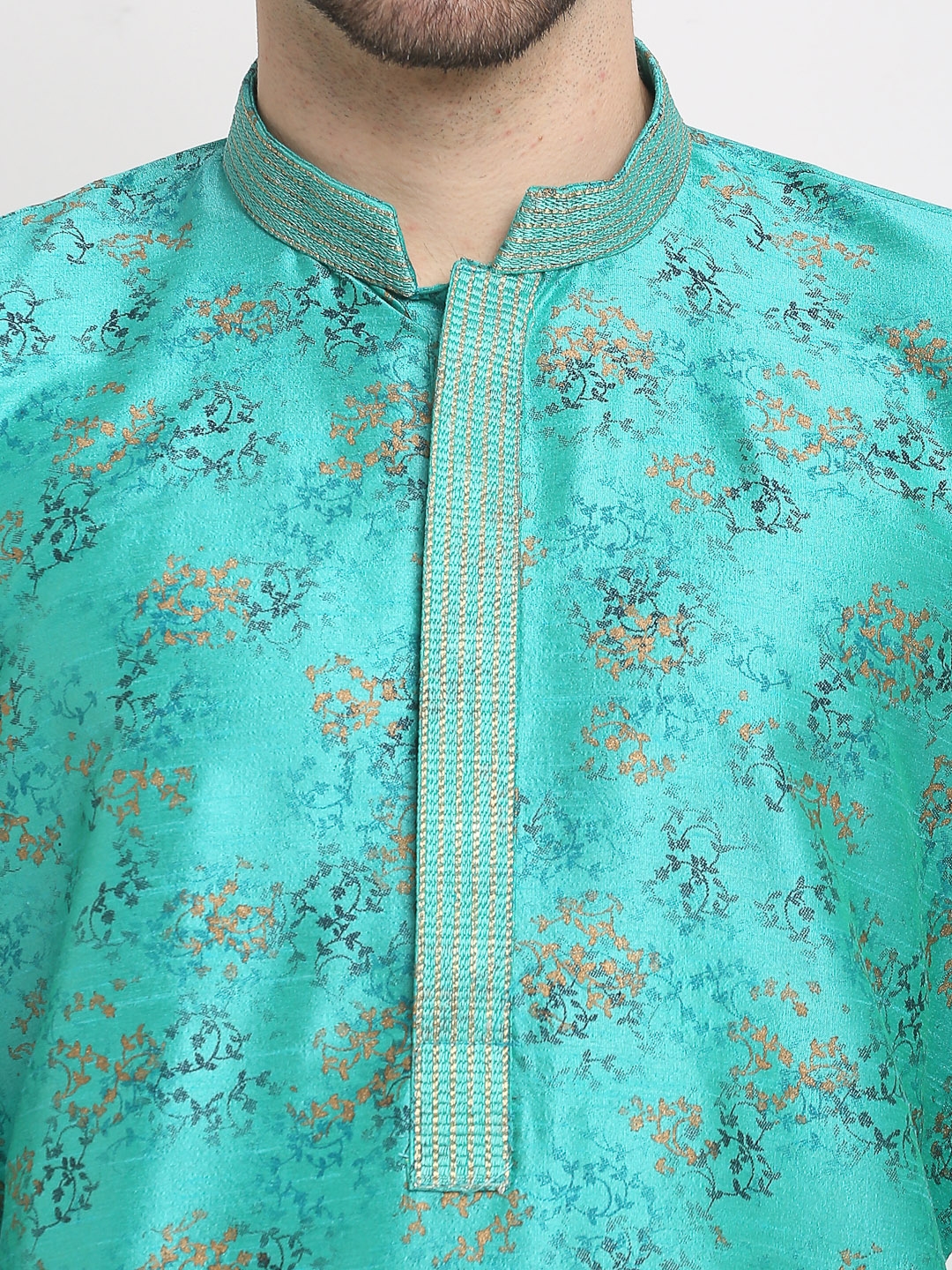 Jompers | Green Collar Embroidered Printed Kurtas  4
