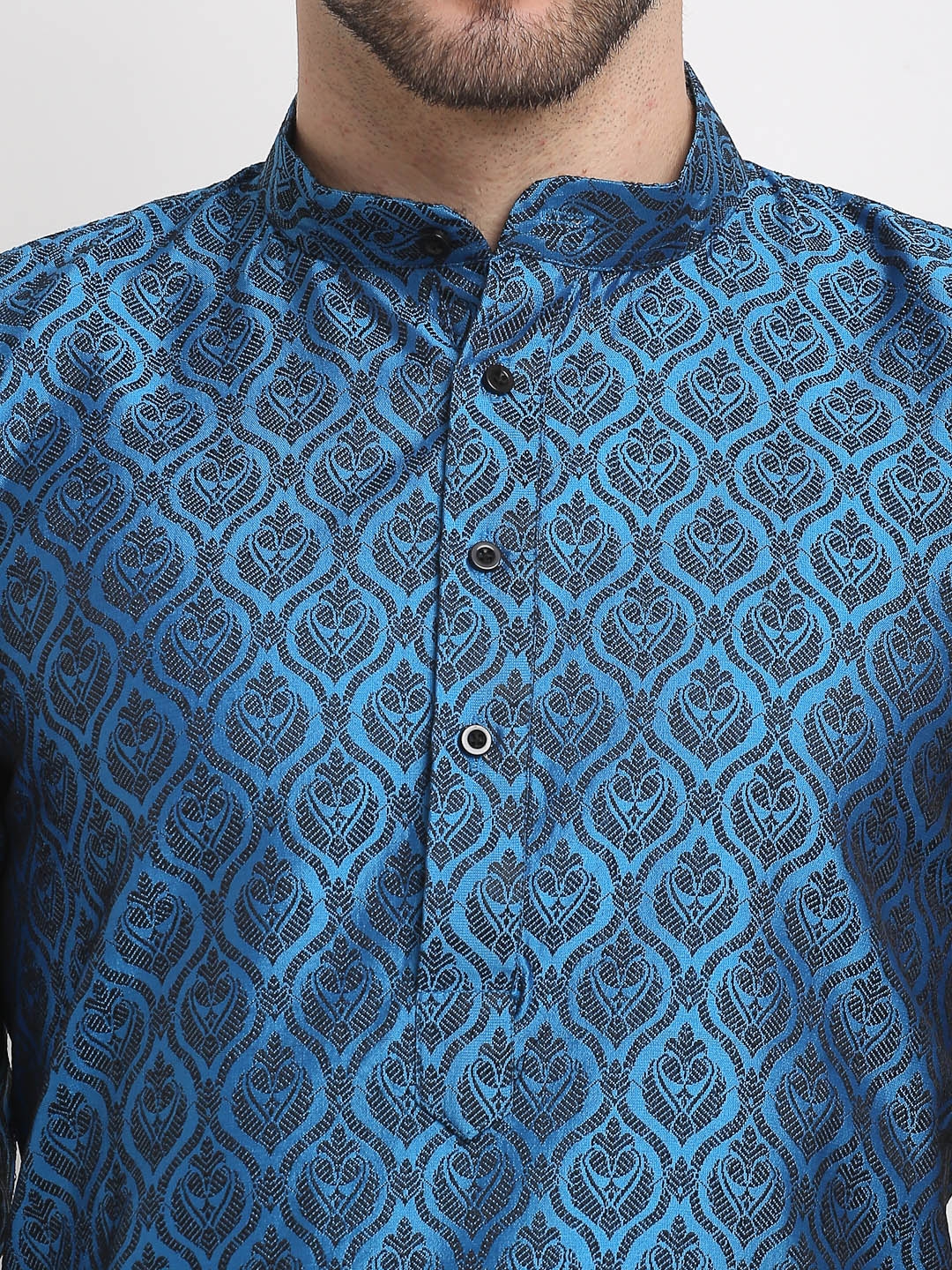 Jompers |  Royal-Blue Woven Design Straight Kurta 4