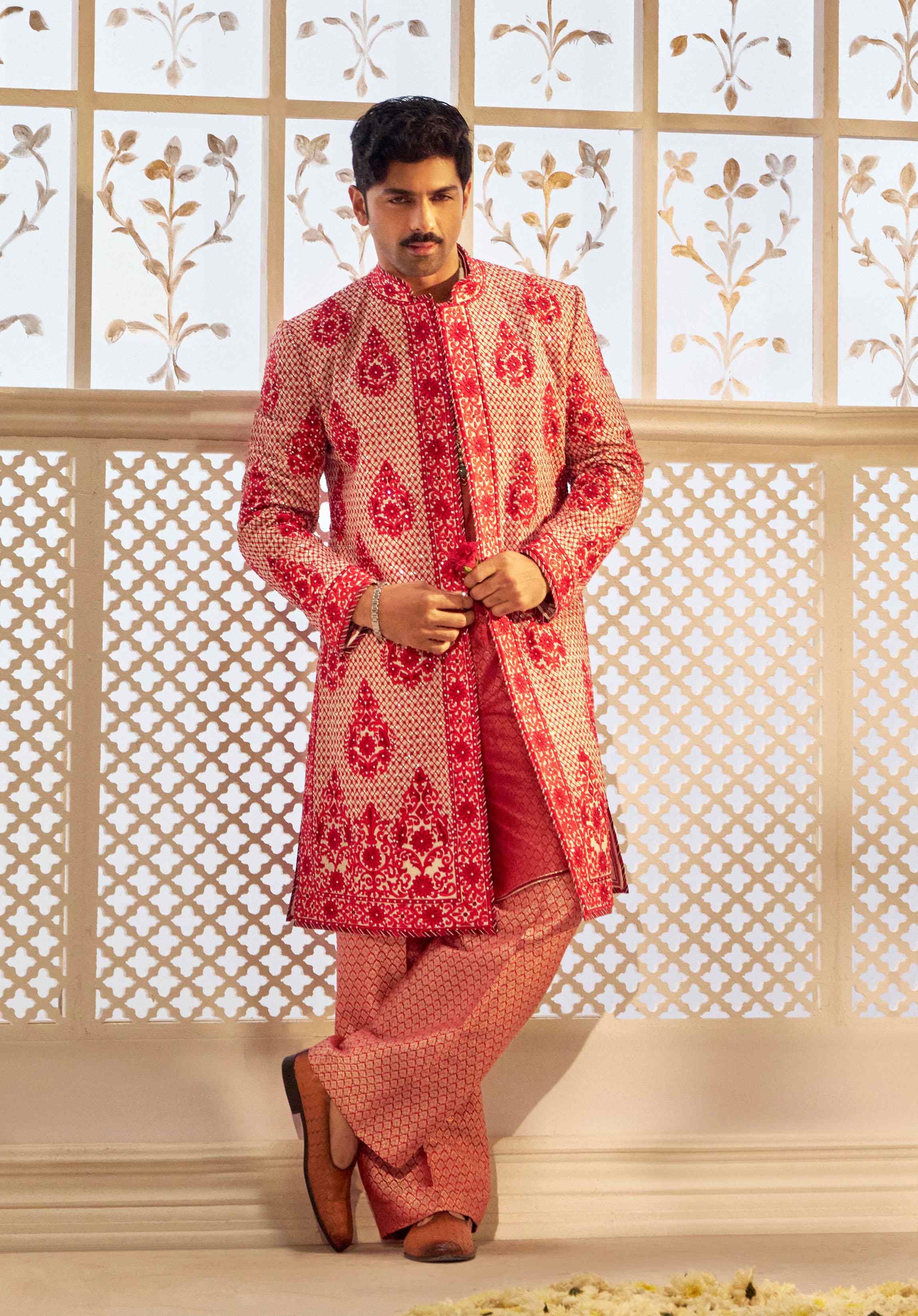 Red Georgette Sherwani