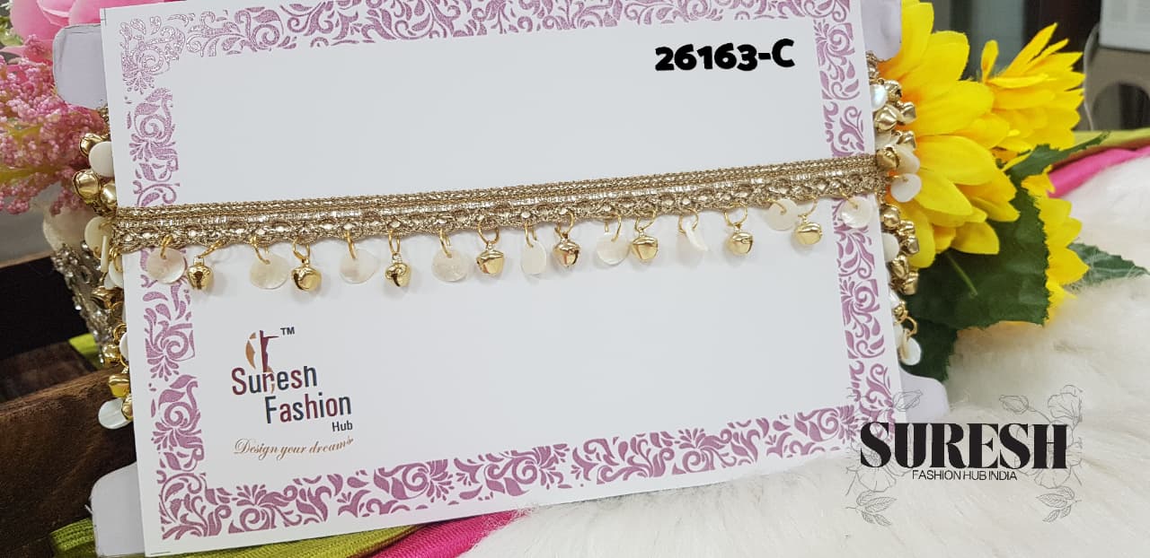 Pearl Gold Mother of Pearl Ghungroo Hanging Lace – 26163-C