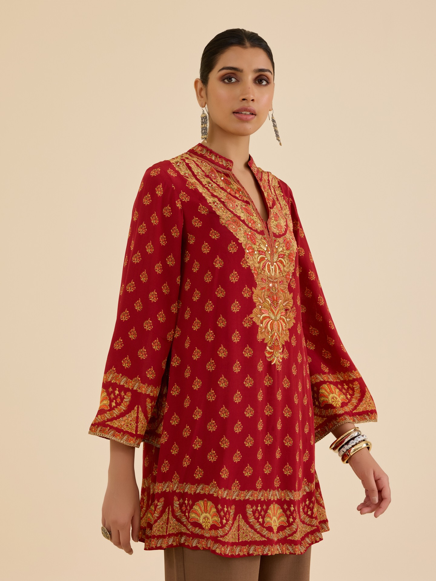 Red Beige Nazia Kurti