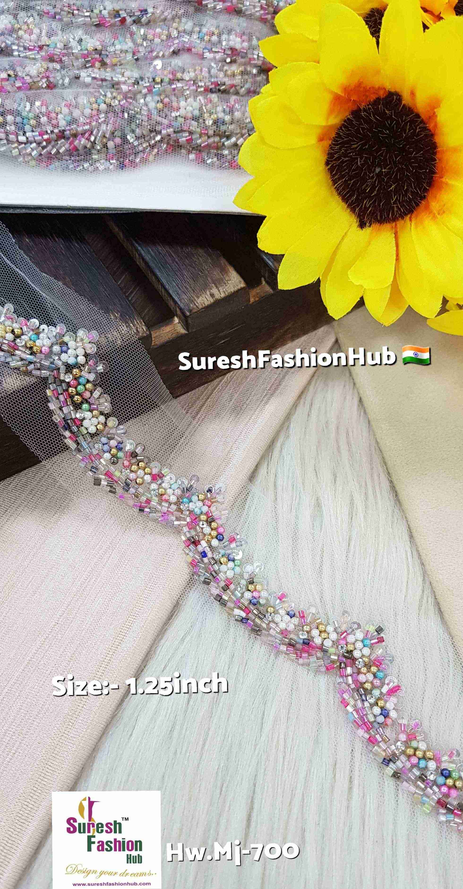 Multi-Color Pearl Floral Scallop Lace