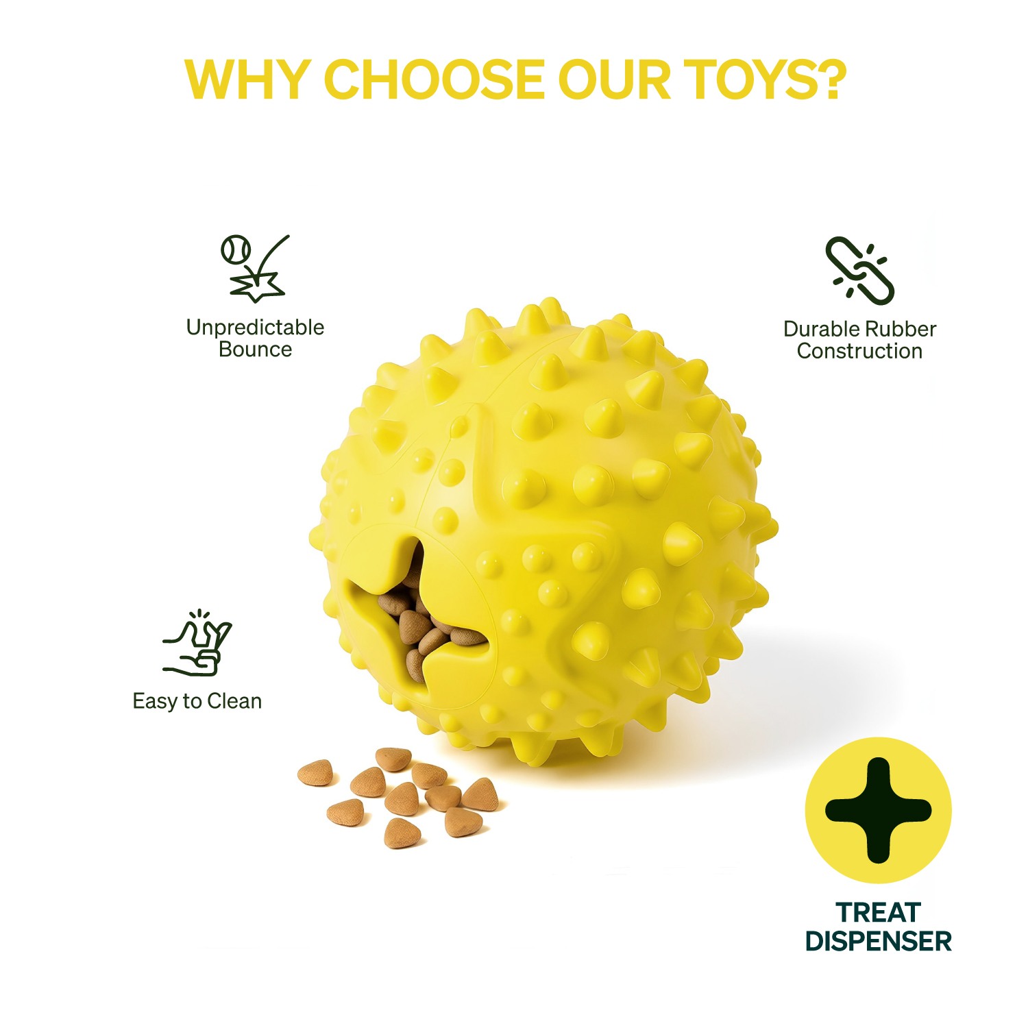 Ezra Play Round Spiky Rubber Ball Pet Toy - Yellow
