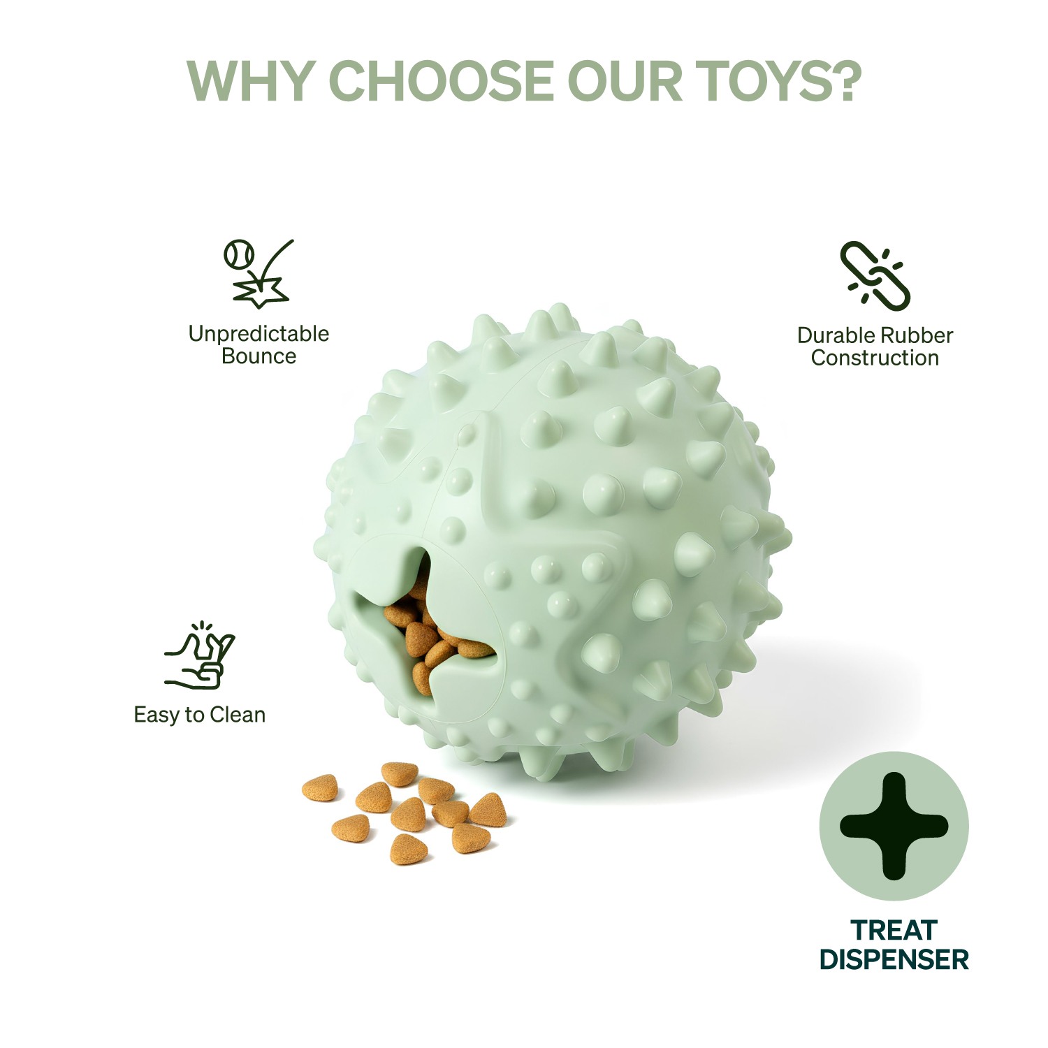 Ezra Play Round Spiky Ball - Green Rubber Toy