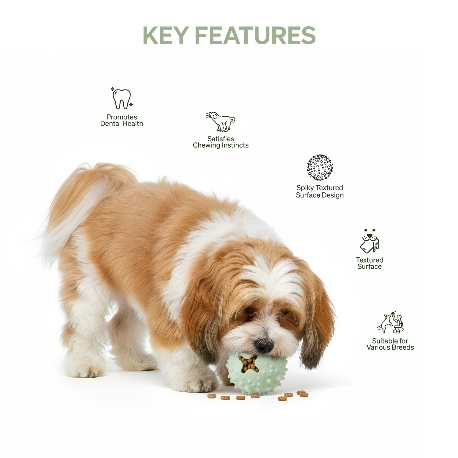 Ezra Play Round Spiky Ball - Green Rubber Toy