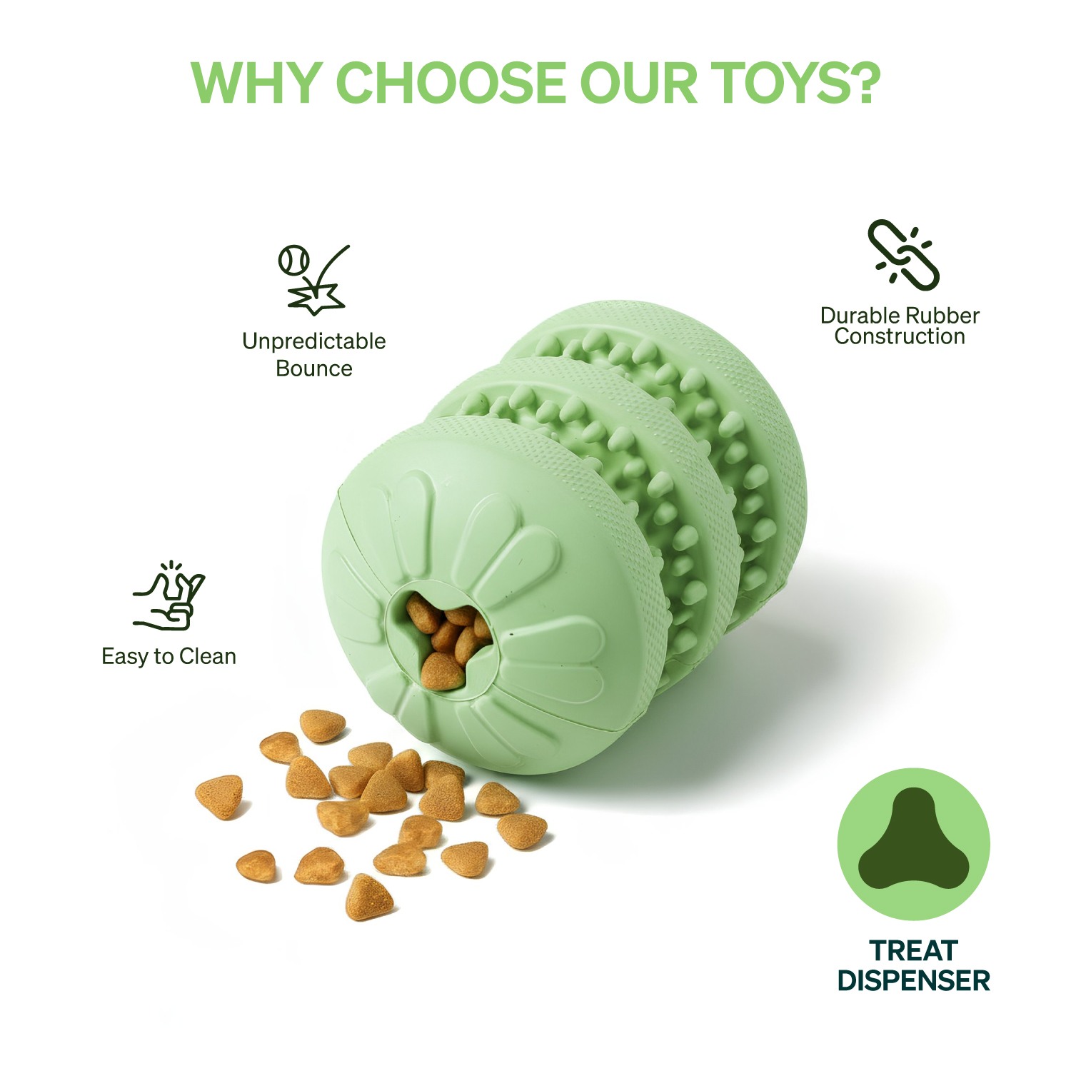 Ezra Play Treat Cylinder - Green Rubber Toy