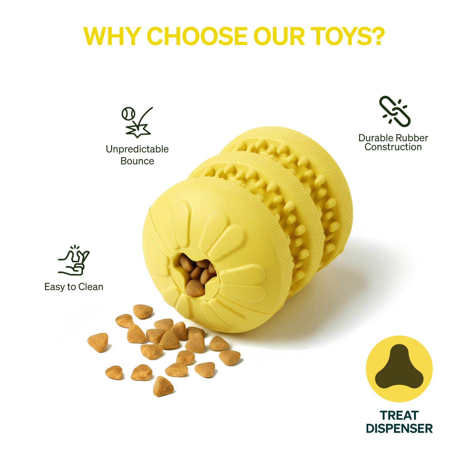 Ezra Play Treat Cylinder - Yellow Rubber Toy