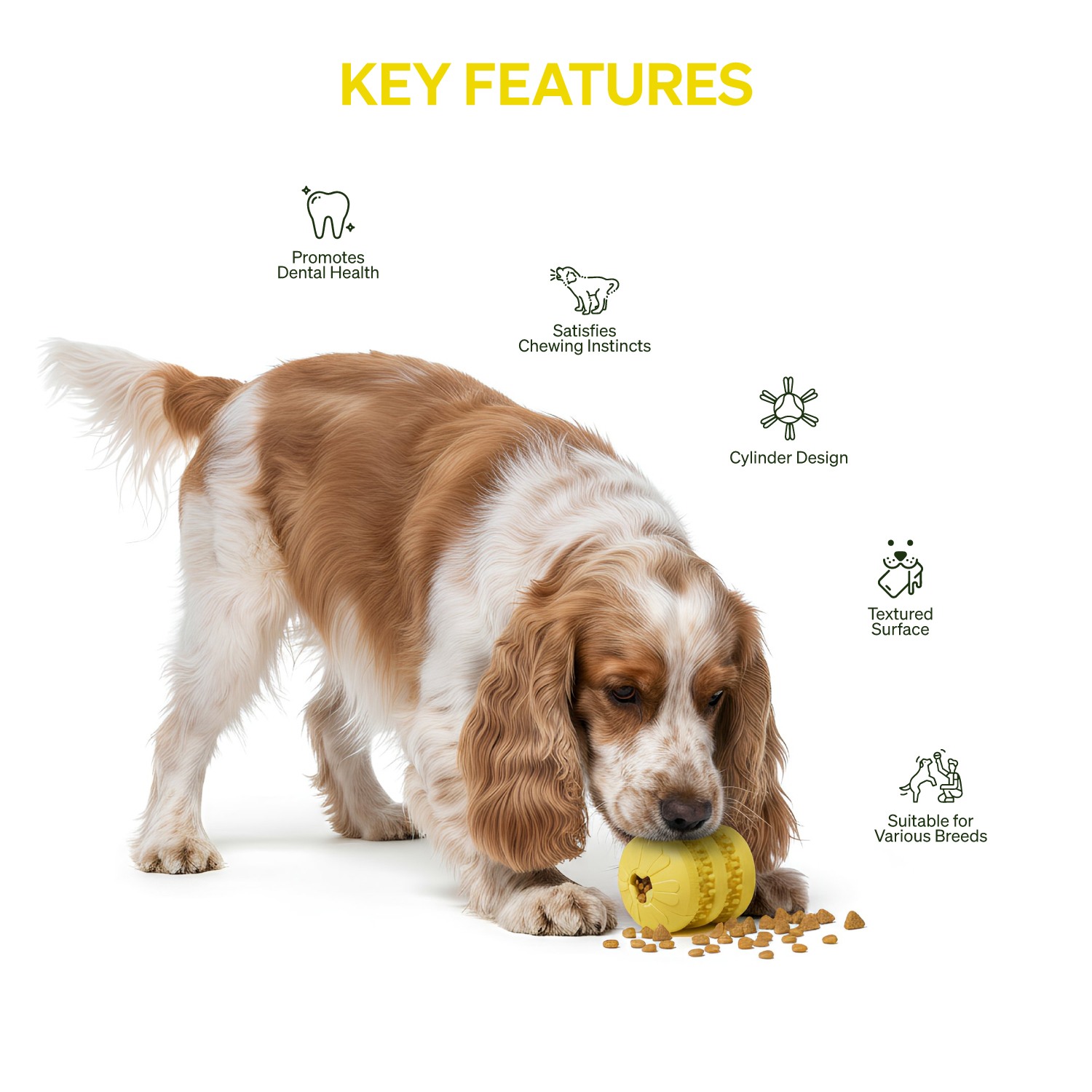 Ezra Play Treat Cylinder - Yellow Rubber Toy