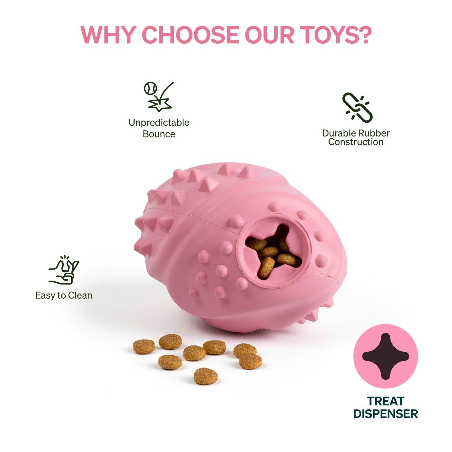 Ezra Play Treat Ball - Pink Rubber Toy