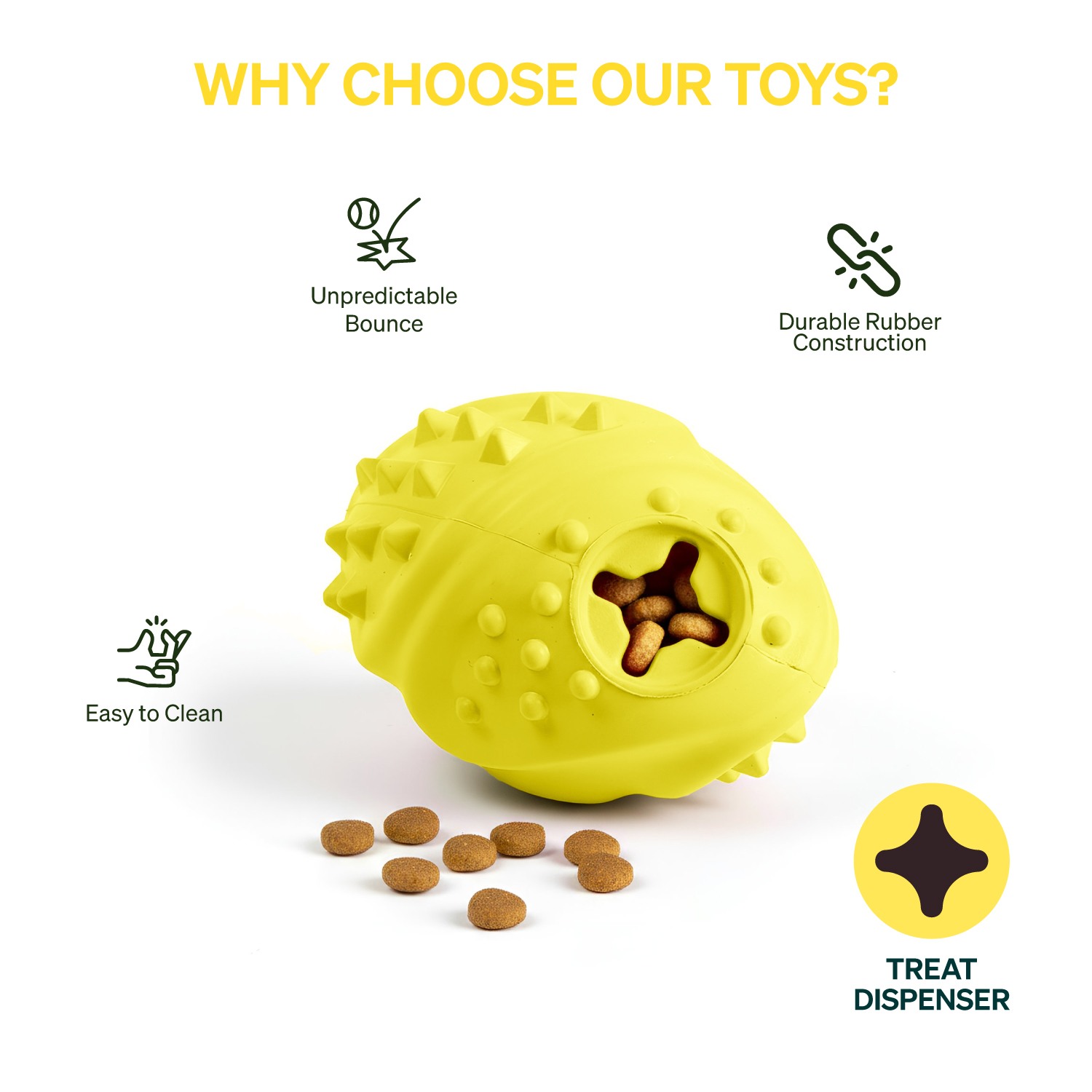 Ezra Play Treat Ball - Yellow Rubber Toy