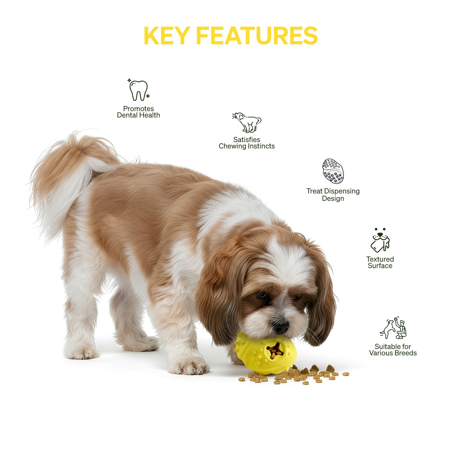 Ezra Play Treat Ball - Yellow Rubber Toy